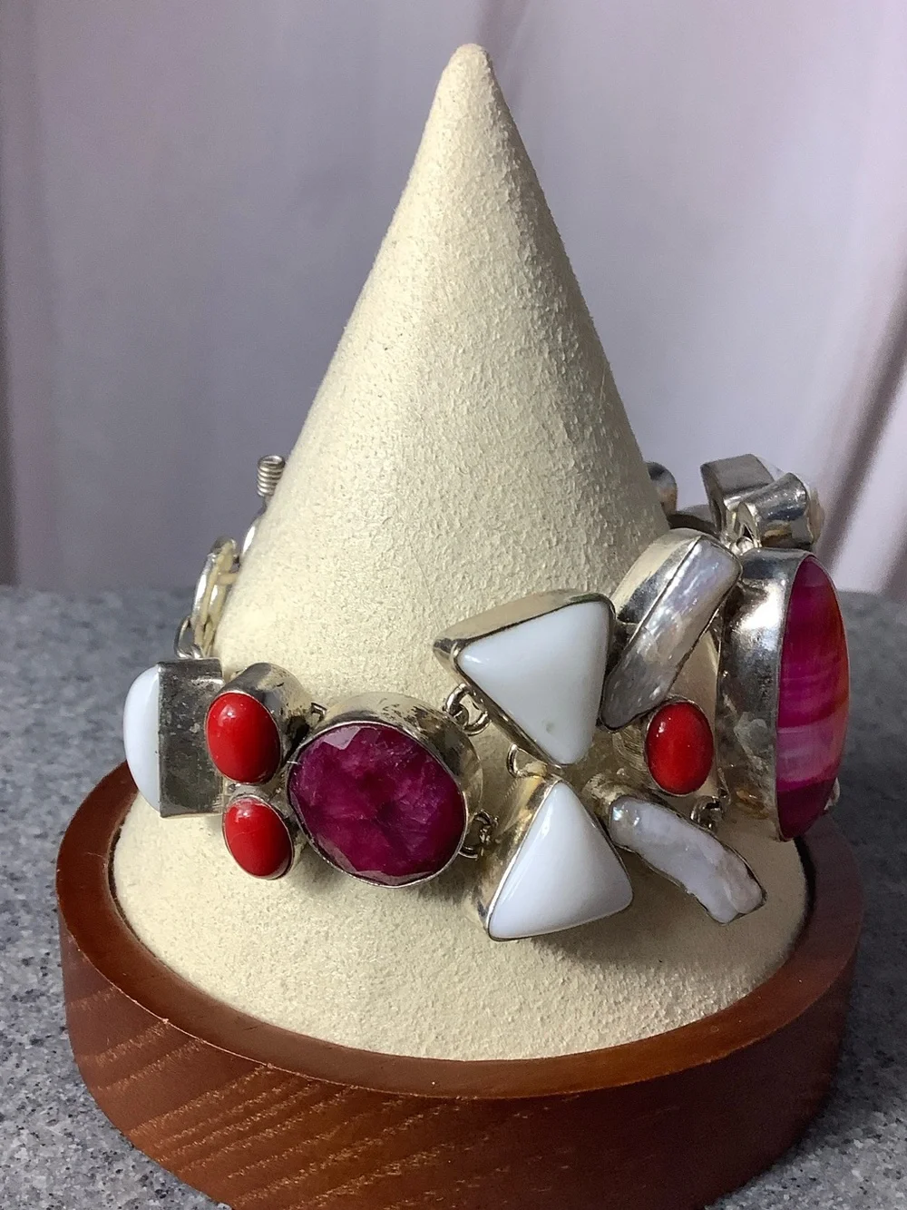 Pink Striped Agate Statement Cuff Bracelet - Women Jewelry